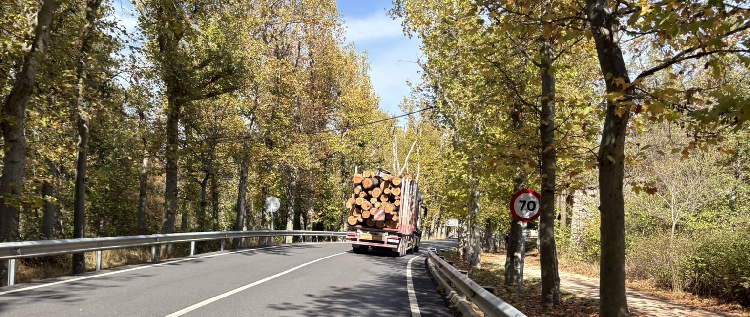 The winding road up to Puerto de Navacerrada with mountain scenery. The climbing road cuts through mountainous terrain at high altitude.